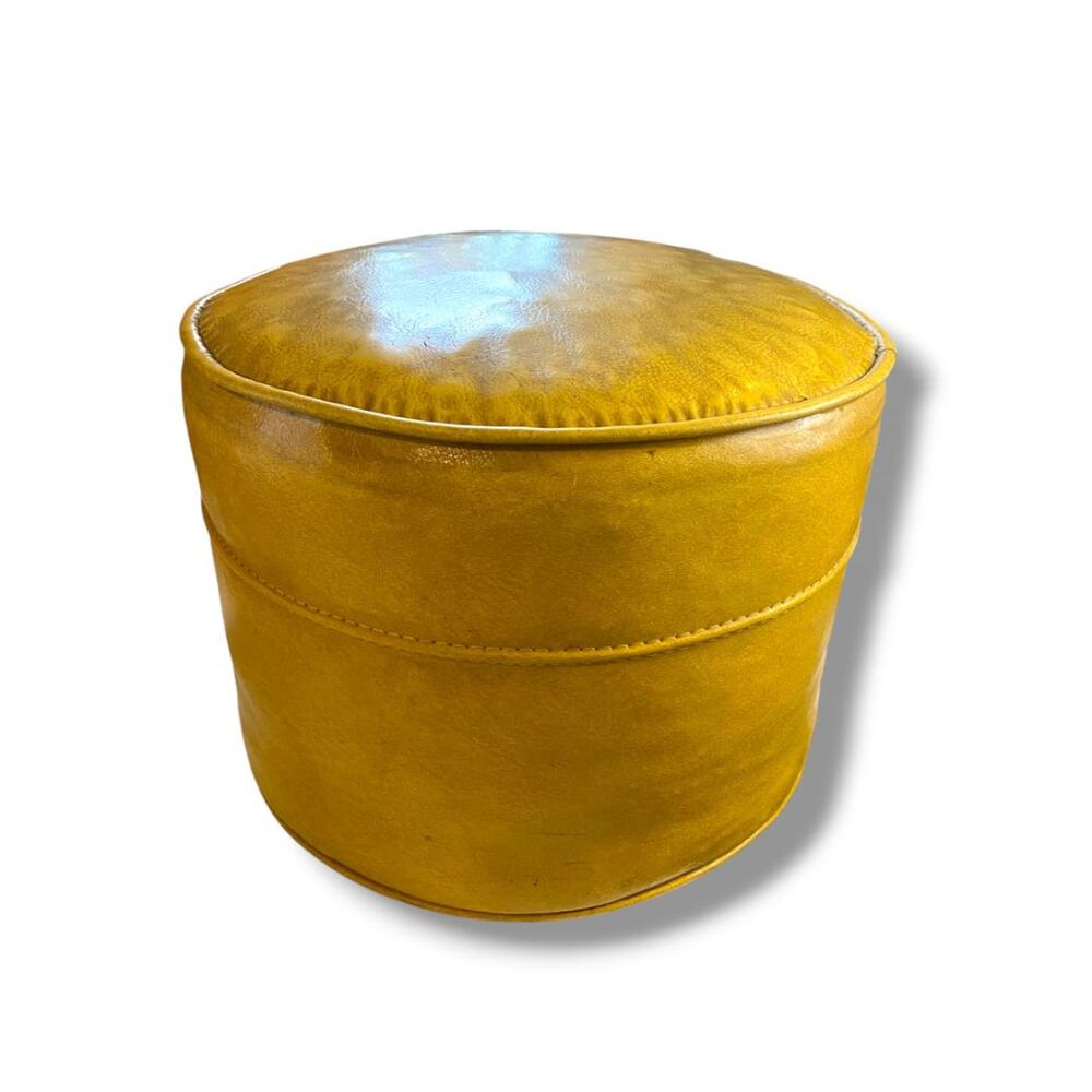 MidCentury Ottoman Hassock Mustard Yellow Footstool 14" Diameter x 11"h